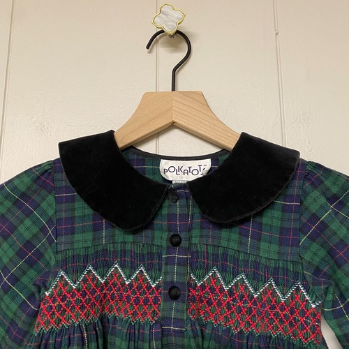 Vintage Polkatots Smocked Plaid/Tartan Long Sleeve Dress Velvety Accents, 3T. - Picture 3 of 8