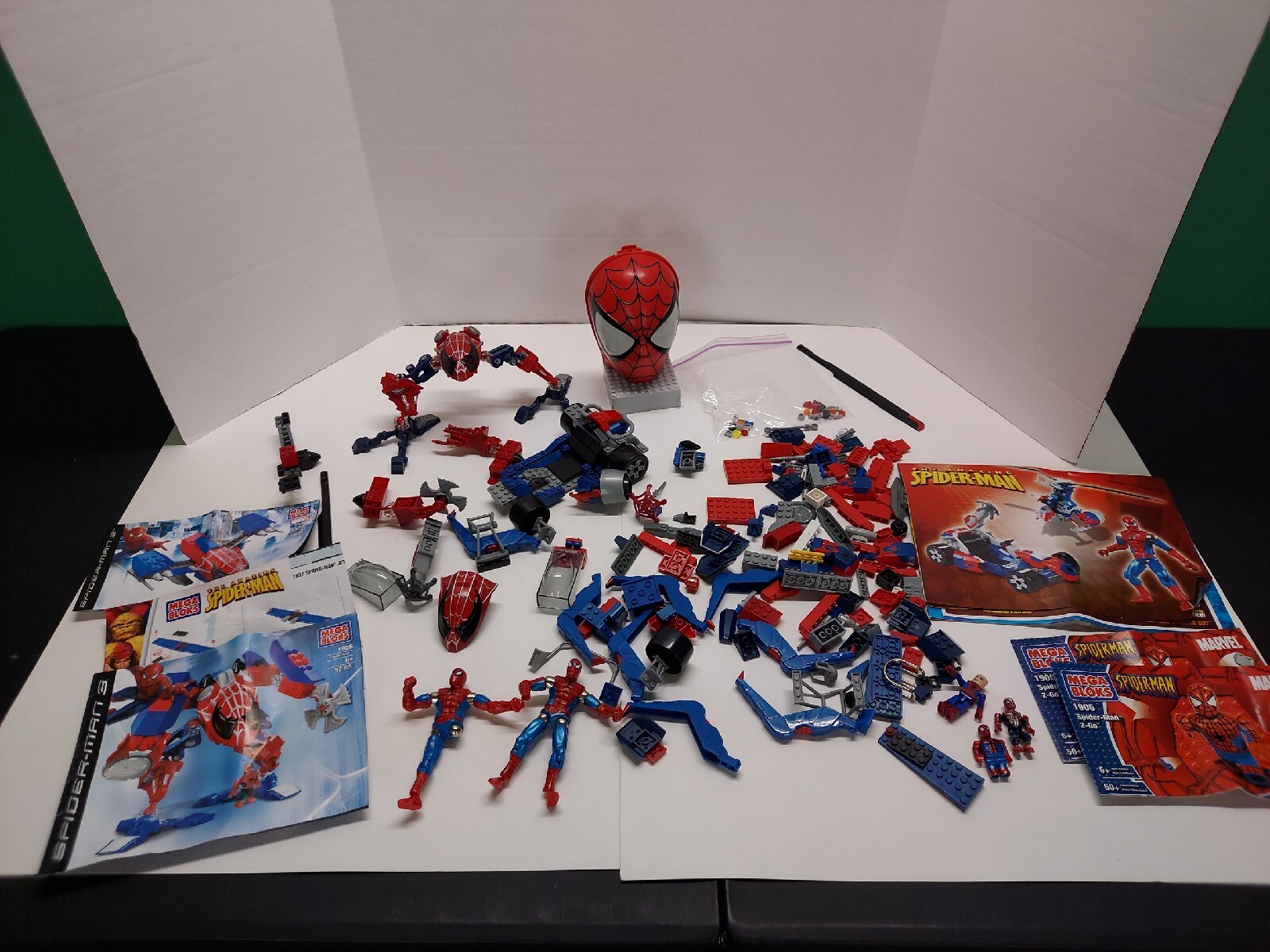 MARVEL SPIDERMAN Mega Bloks Lot HUGE  MINI FIGURES INSTRUCTIONS RARE TOYS 