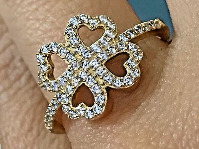 Sale GoLD Good luck ring Clover 14k Heart lucky solid love amor gift   7 ask 6 8