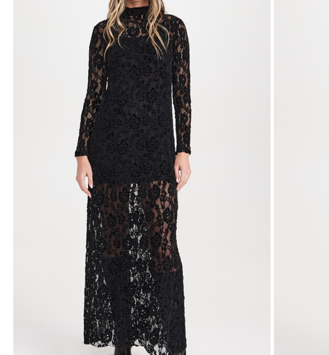 Alohas Women's Medium Black Tiban Lace Long Sleeve Maxi Dress NWT $250 Gown
