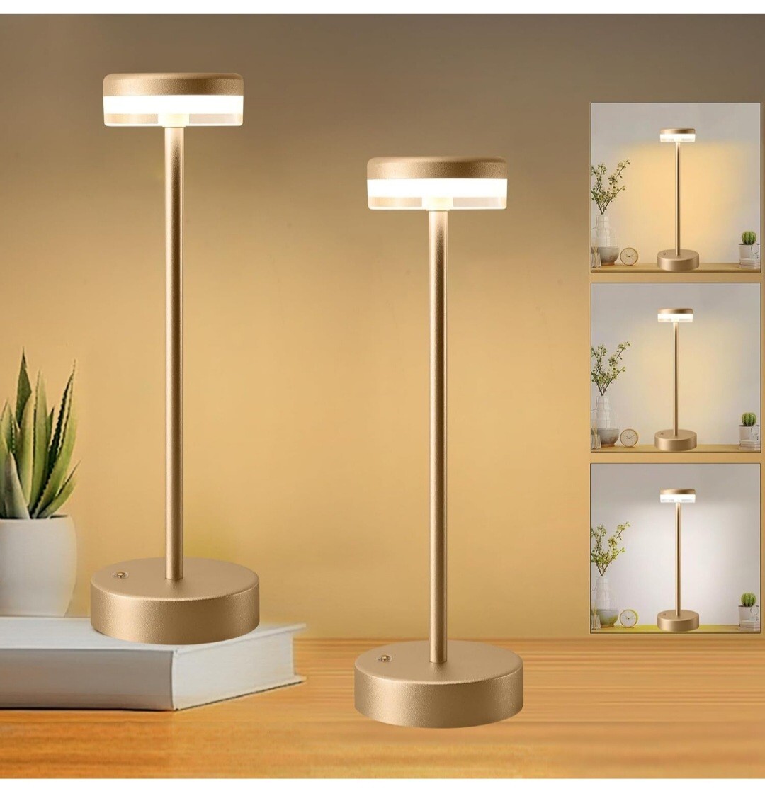 2 Pack Rechargeable Cordless LED Table Lamp in Red Gold with Touch Control