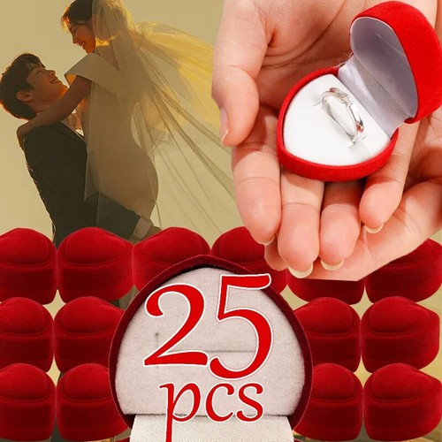 Red Velvet Heart Ring Box New Jewelry Display Case Holder Gift Storage - Picture 7 of 24