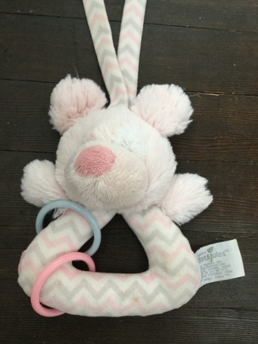 Nat & Jules Pink Puppy Gray Chevron Striped Plush Baby Stroller Rattle Rings - Picture 4 of 5