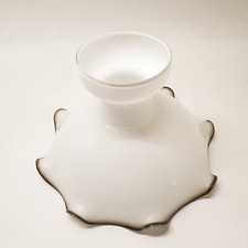 Antico Paralume Tulipano Pizzo Sospensione Opalina Bianco Bordo Marrone