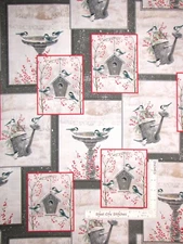Christmas Snow Berry Bird Bath Gray Cotton Fabric QT Winter Garden By The Yard