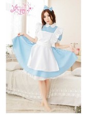 Cute Girl Maid Costume Blue Dress Alice in Wonderland Cosplay Costume Headwear