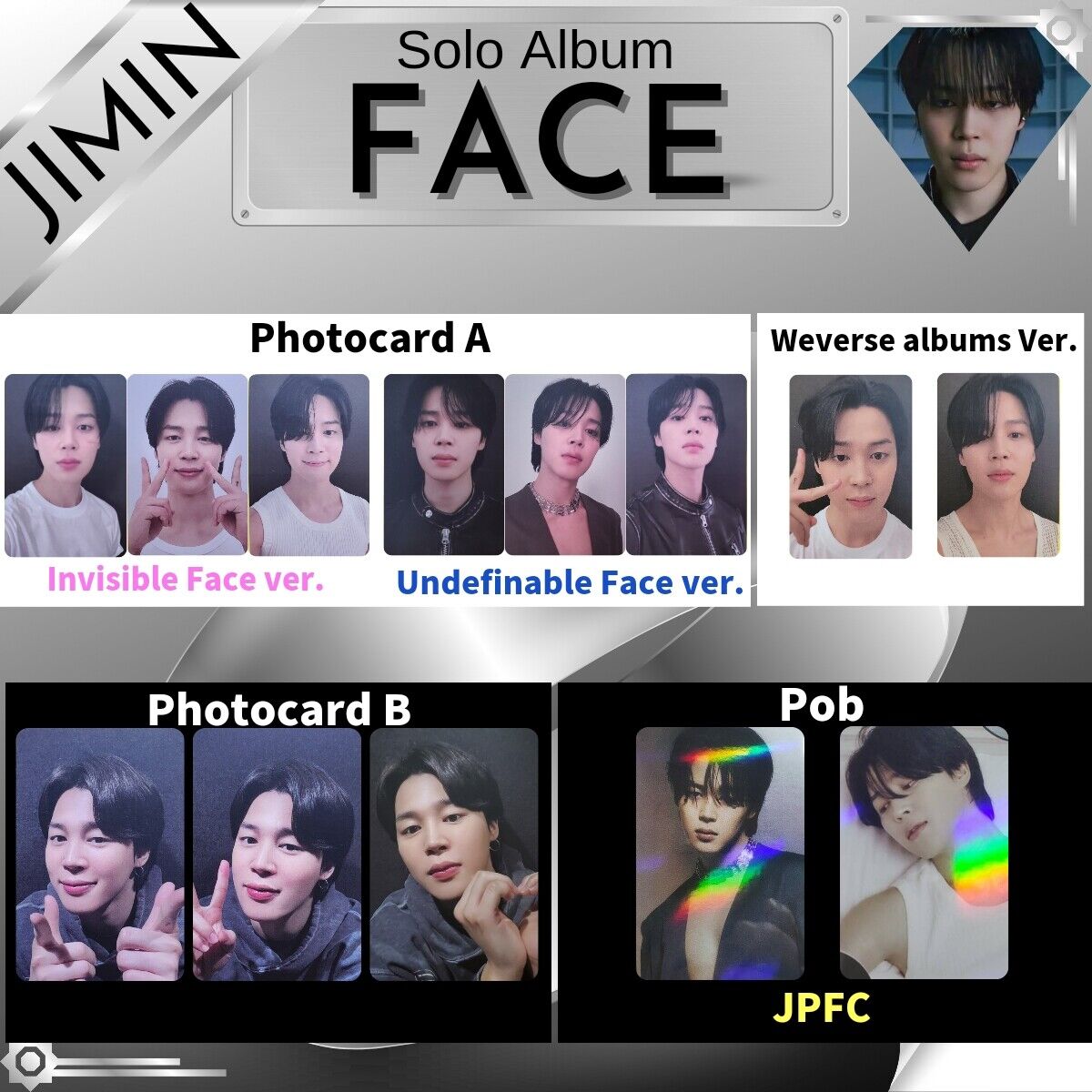 JIMIN BTS FACE Photo Card Japan JPFC POB Solo Album Weverse PhotoCard  hologram