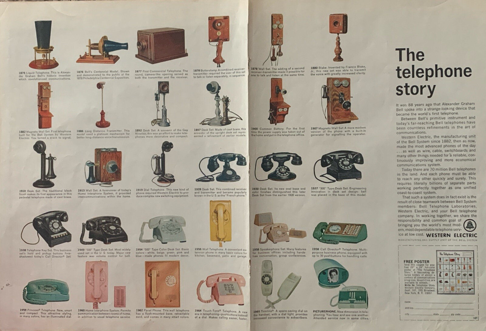 1965 Western Electric Bell System PRINT AD Telephone Story 1876-1965 VTG 1960s