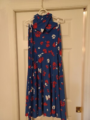 Tahari Arthur S. Levine Halter Midi Dress 14 Blue Floral Fit & Flare | eBay