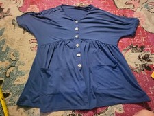 Shein Curve 0XL Plus womens blue short sleeve summer button dress simple chic