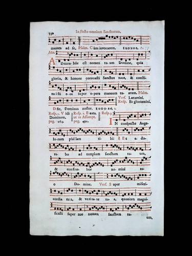 1732 ANTIPHONAL LEAF PAGE ALL SAINTS DAY CATHOLIC SHEET MUSIC BIBLE VGC MISSALE - Picture 2 of 3