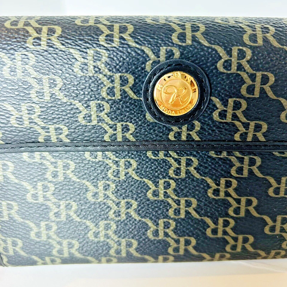 Cartera Rioni Signature RR Monograma Estampado en Negro Diseñador Lona Frontal Plegable NUEVA Foto 3 de 4
