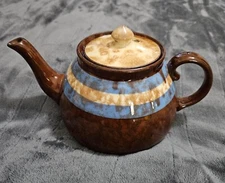 Gibsons Blue Marbled Mottled Brown Betty Stoneware Teapot Made In England