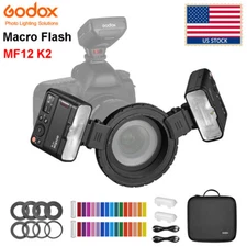 US Godox MF12-K2 Macro Flash 2-Light Kit With Battery & Color Filter Diffuser