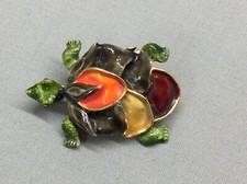 Vintage Enamel Colorful Turtle Pin Gold Color Underneath 2 In Long