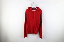Vintage Ralph Lauren Mens Medium Faded Thermal Waffle Knit Hoodie Sweatshirt Red