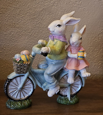 Easter Spring Boy & Girl Bunny Couple on Bike/Bicycle with Easter Egg Basket