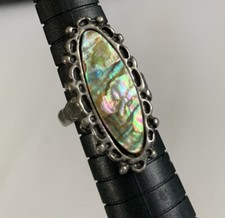 Abalone Shell On Silvertone Adjustable Ring