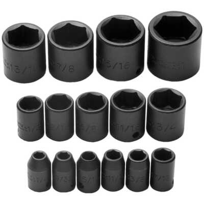 15 Piece Proto J72106 Impact Socket Set: 3/8'' Drive, 6 Point, 1/4'' to 1'' Socket