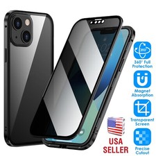 Double Glass Cover For iPhone 14 13 Pro Max Full Protection Magnetic Phone Case