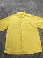 Scott Barber Shirt Mens Large Yellow Silk Blend Short Sleeve Camp Button Up
