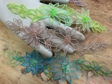 applique layered sheer 2.5x9.5" hand sewn double flower leaves 1pc