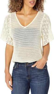 KENDALL + KYLIE Women's Plus Size V Neck Flare Sleeve Top