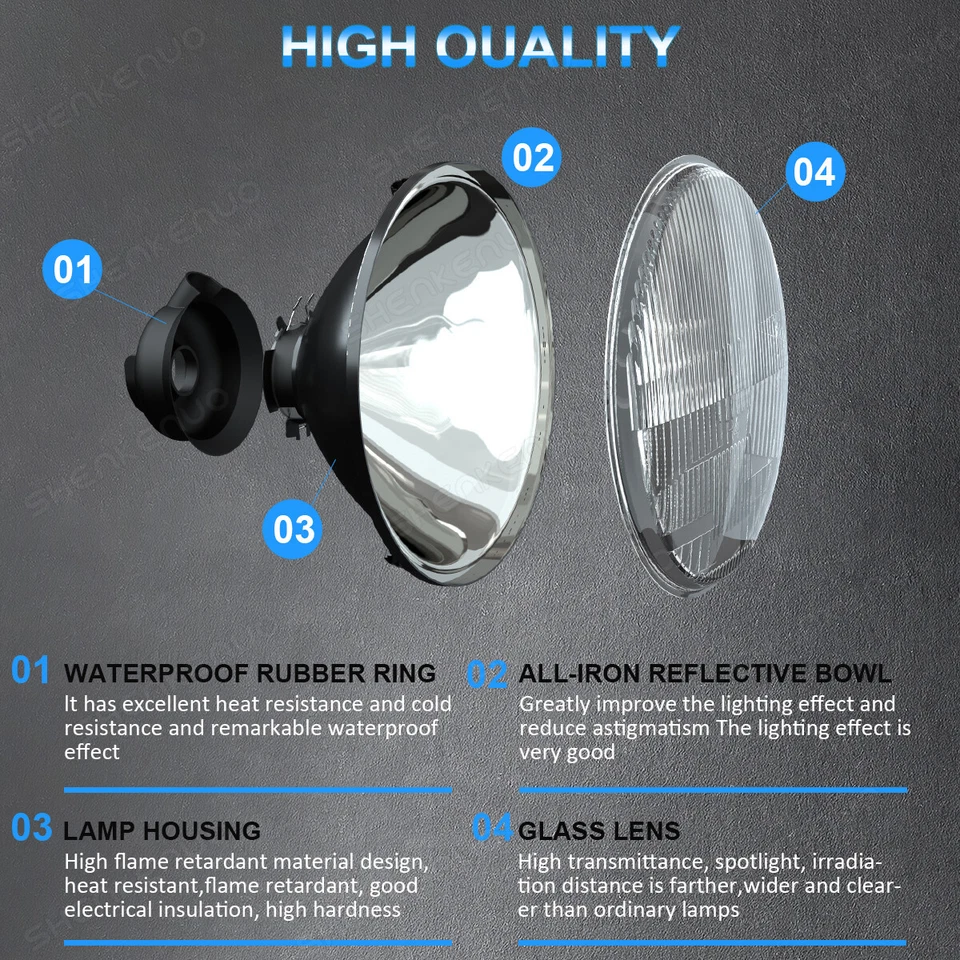 Carcasa de faros redondos de 7" pulgadas + bombillas para Jeep J-4500 J-4600 J-4700 J-4500 Foto 2 de 4