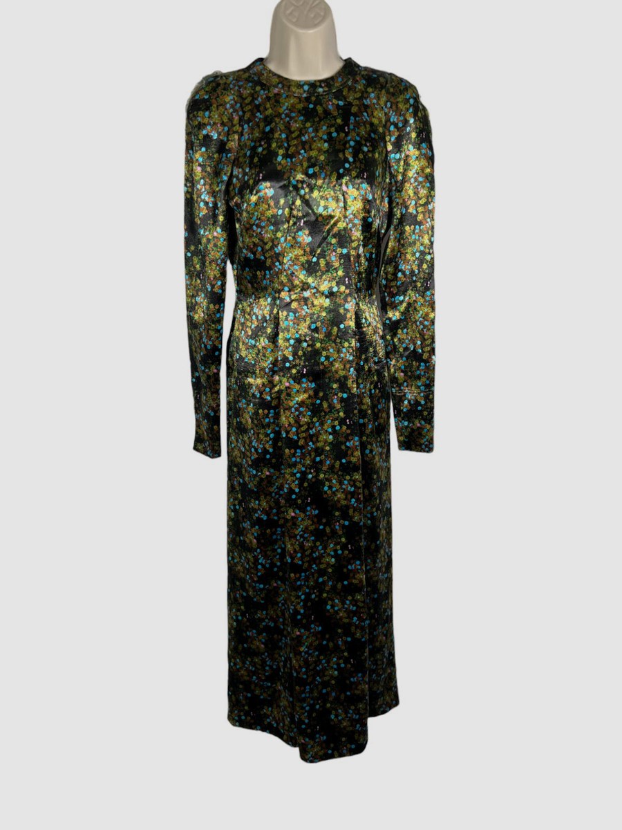 Victoria Beckham Cutout Long-Sleeve Midi Dress, Khaki/Light Blue, Women's, 10 Uk (6 Us), Cocktail & Party Wedding Guest Dresses Long-Sleeve Dresses