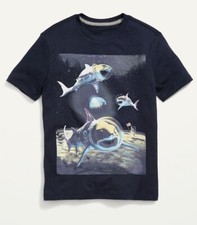 Old Navy Kids Size Large 10-12 Short Sleeve Tee T-Shirt .. Shark Astronaut NWT