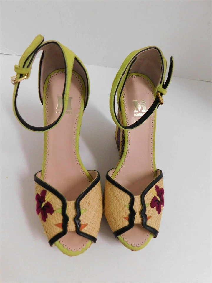 M Missoni Multi Punta Abierta Paja Gamuza Cuero Plataforma Tacones Cordones Italia 37 Foto 3 de 4