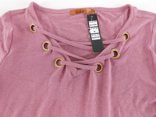 Belldini Women Sweater Blush Pink Lace Up Tunic Pullover Size M (I35) - Picture 2 of 7