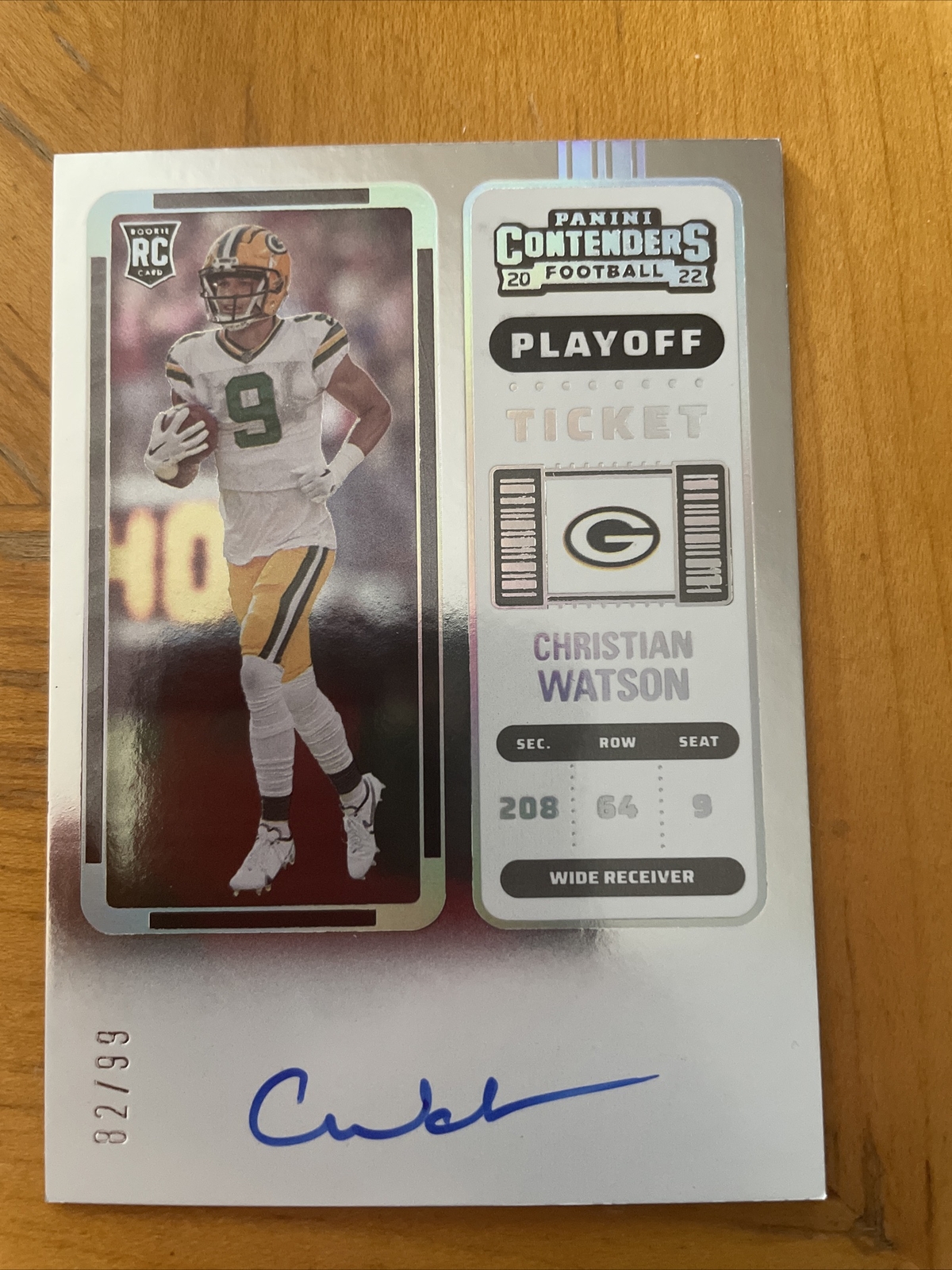 2022 Contenders CHRISTIAN WATSON RC Rookie PLAYOFF TICKET On Card SP AUTO /99
