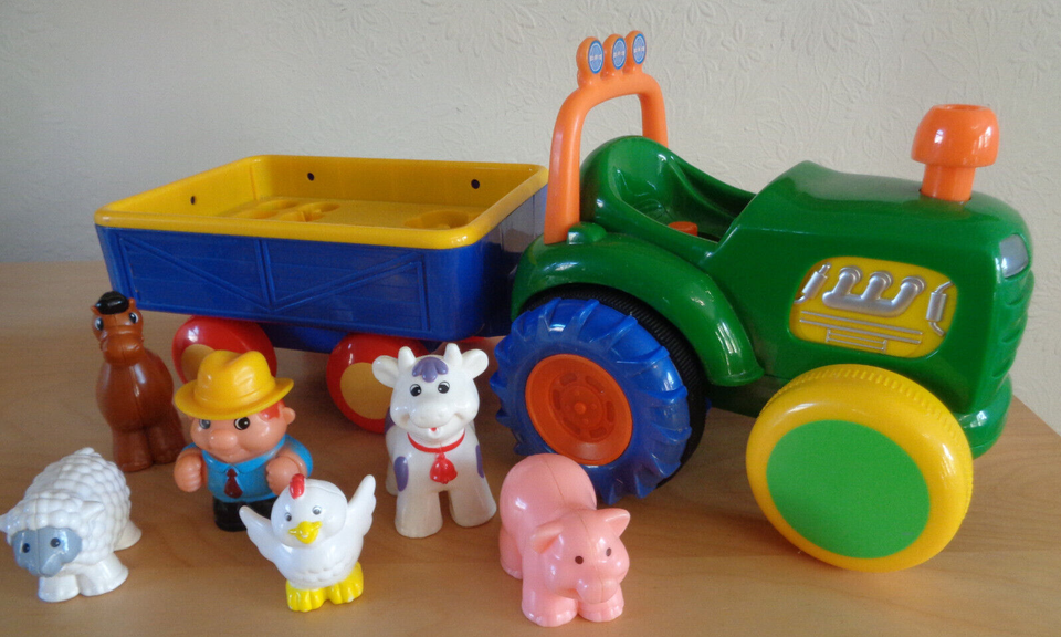 Kiddieland Tractor (sounds/lights) with trailer, farmer & all animals