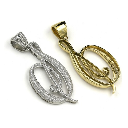 Stainless Steel 316 Pave Men's Initial Pendant - Picture 34 of 36