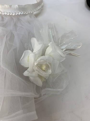 Build-A-Bear White Satin Wedding Dress Sequin Veil Headband & Flower Bouquet BAB - Picture 6 of 7