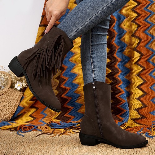 Women's Cowboys Ankle Boots Chunky Block Low Heel Fashion Western Short Booties - Picture 15 of 18