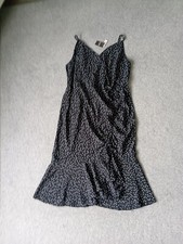 Size 22 Black & White Polka Dot Dress Strappy Frill Faux Wrap Holiday Party Danc