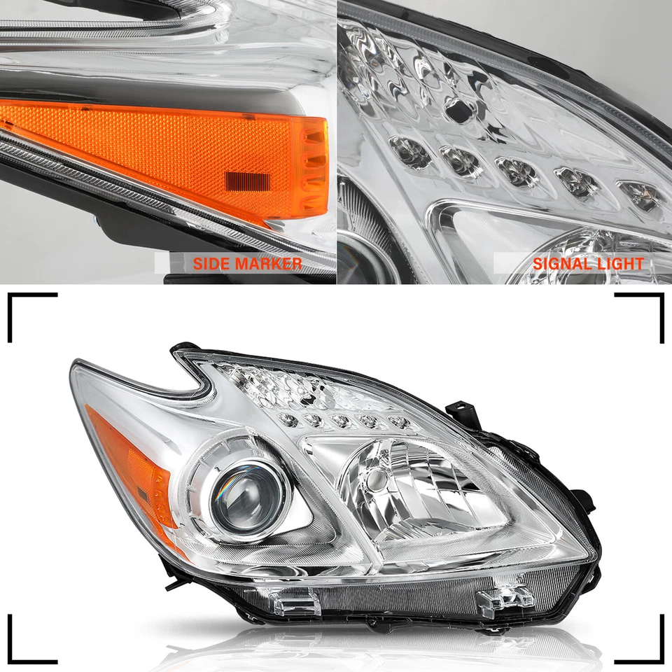 For 2012-2015 Toyota Prius Headlights Headlamps HalogenType Left+Right Pair Set - Image 3 of 4