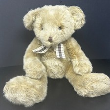 Russ Berrie Padsworth Tan Brown Teddy Bear Plush Stuffed Animal Bow Sits Shaggy