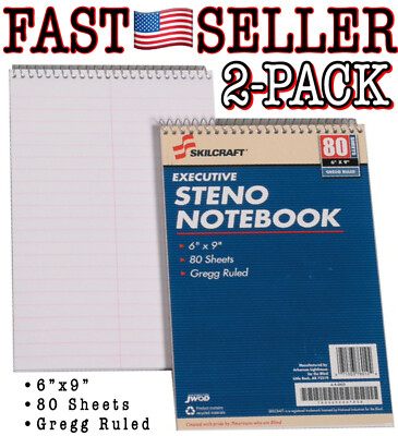Skilcraft Executive Steno Notebook 80 Sheet, 6 x9  Gregg Ruled *PACK OF 2* FAST!
