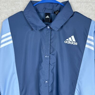 Adidas Women's Blue Windbreaker Jacket With Drawstrings White