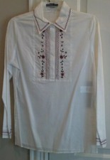 NWT Karen Kane 100% Cotton White Embroidered Long Sleeve Peasant Tunic- Sz XS