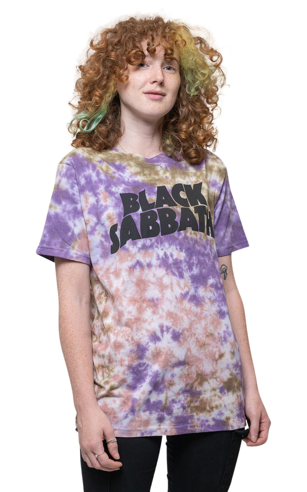 Black Sabbath Wavy Band Logo Official Unisex Dye Wash Blue T-Shirt