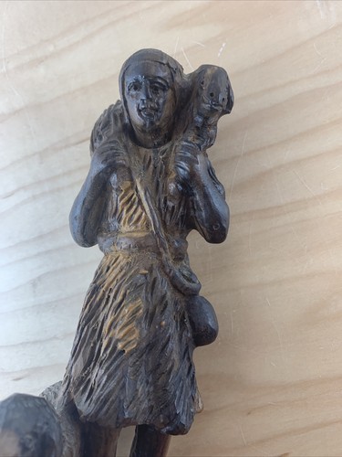 - Vintage handgeschnitzt Olivenholz Hirte Figur Holzbildhauer 2 Lämmer 8 Zoll groß - Bild 6 von 12