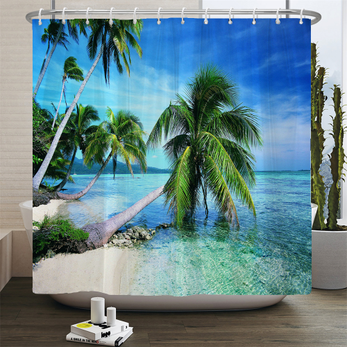 3D Strand Landschaft Duschvorhänge Meer Ozean Badezimmer Vorhang Dekor Badevorhang - Bild 19 von 52
