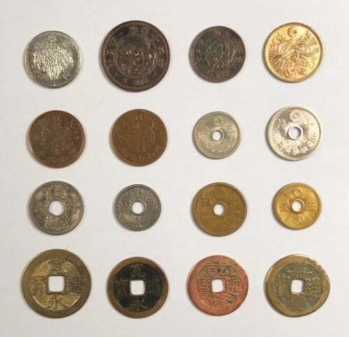 Lot of 16 Japan, China old various coins WW2 & ANTIQUE include silver - cz-3 - 第 1/2 張圖片
