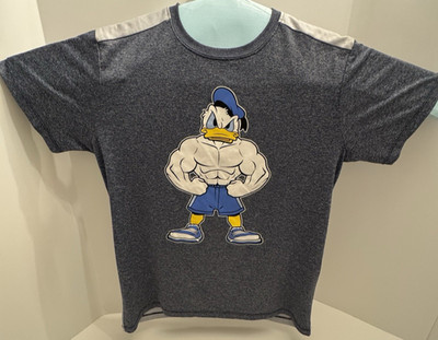 Disney Buff Donald Duck Flexing Tshirt Sz M Adult Gray Stretch Graphic Big Logo