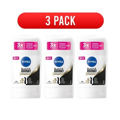 3x NIVEA Black & White Invisible Antiperspirant Stick Smooth Silk Women's, 50 ml
