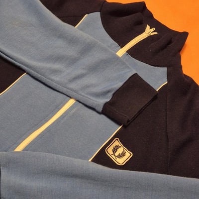 VINTAGE 70s MADE IN ENGLAND FRED PERRY TRACK JACKET BLUE COLORBLOCK XL